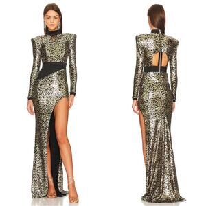 Zhivago The Shakedown Sequin Leopard Cheetah Long Sleeve Maxi Dress Size 6